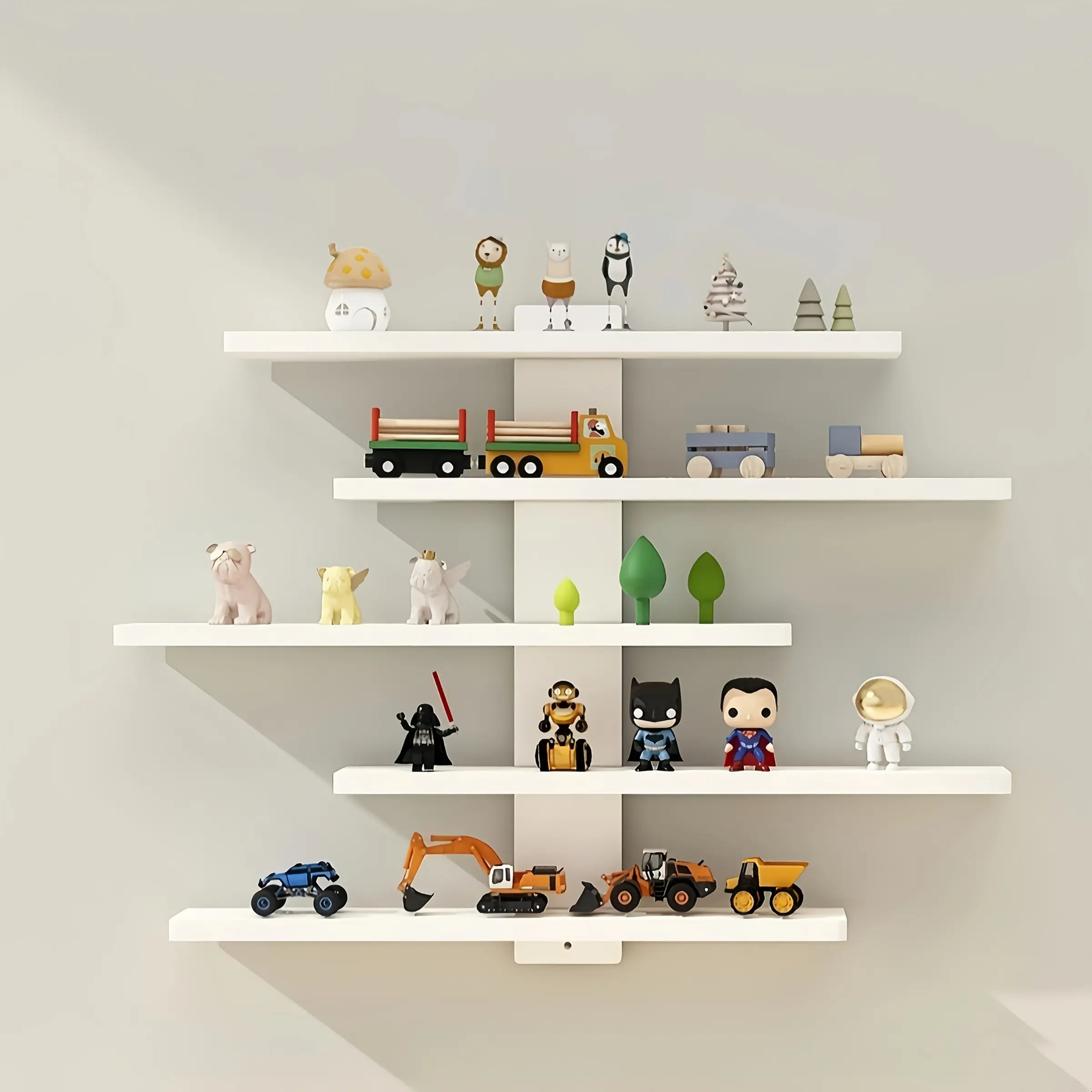 Five-Tier Adjustable Wall-Mounted Display Shelf, Modern Home Decor Space Saving Design Storage Rack, Wall Mounted Organizer, Suitable for Figurines, Blocks, Collectibles, Room Decor