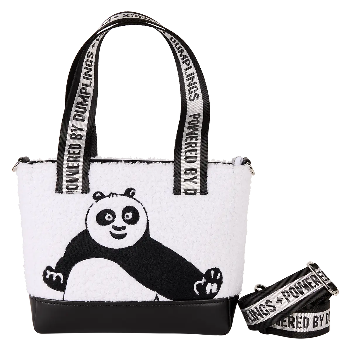 Loungefly Kung Fu Panda Sherpa Mini Tote, Casual Crossbody Handbag Satchel with Embroidered Po and Faux Leather Trim, Crossbody Purse, Handbag Sling Bag, Casual Handbag Satchel