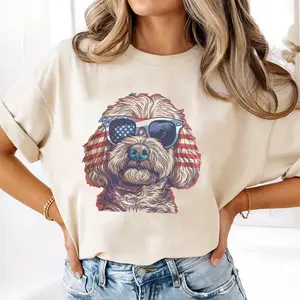 Comfort Colors Patriotic Doodle Dog Shirt, American Flag Sunglasses Puppy Tee, Dog Mom Gift Shirt, 4th of July Shirt, Cute Puppy Graphic Tee