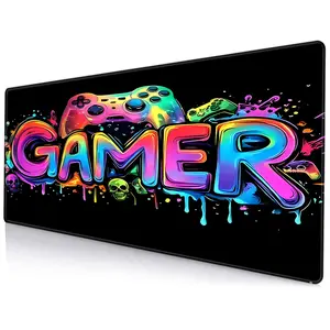 Gamer Neon Lights Design Mouse Pad, Durable Polyester Oblong Desk Mat for Gaming, Office & Home Use, Non-slip Keyboard & Mouse Accessory, Gaming Mouse Pads, Gaming Mousepad, Gaming Accessories