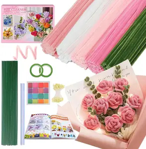 500 Pcs Pink Pipe Cleaners Craft Kit Chenille Stems for DIY Bouquet Party Decorations with 16-color Pastel Palette Stems Tape Stamens Glue Sticks and Paper Tutorial Book Soft Fuzzy Easy to Use Creative Handmade Present