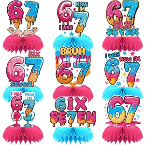 9Pcs 67 Ice Cream Honeycomb Table Centerpieces Table Decorations, 6 7 Birthday Decorations, 67 Meme Themed Birthday Decorations Set, Birthday Party Decoration Supplies, Party Accessory, Six Seven Bruh" Funny Gen Z Alpha Slang Tabletop Decoration