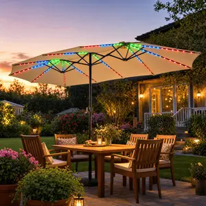 【15FT Multi-colored  Light】Costoffs 15ft Patio Umbrella with Multi-Mode LED Strips - Massive Triple-Vented Canopy for Extra Shade, Crank Lift & Weighted Base Included