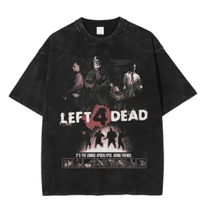 Left 4 Dead Retro Vintage Unisex Acid Washed Lightweight Cotton T-Shirt, Game Lover, Graphic Tee,Menswear, Top Collar, Fabric Seamless