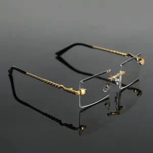1 pair of men's rimless glasses - gold-rimmed with transparent lenses, suitable for daily and formal occasions - a modern, simple and luxurious accessory