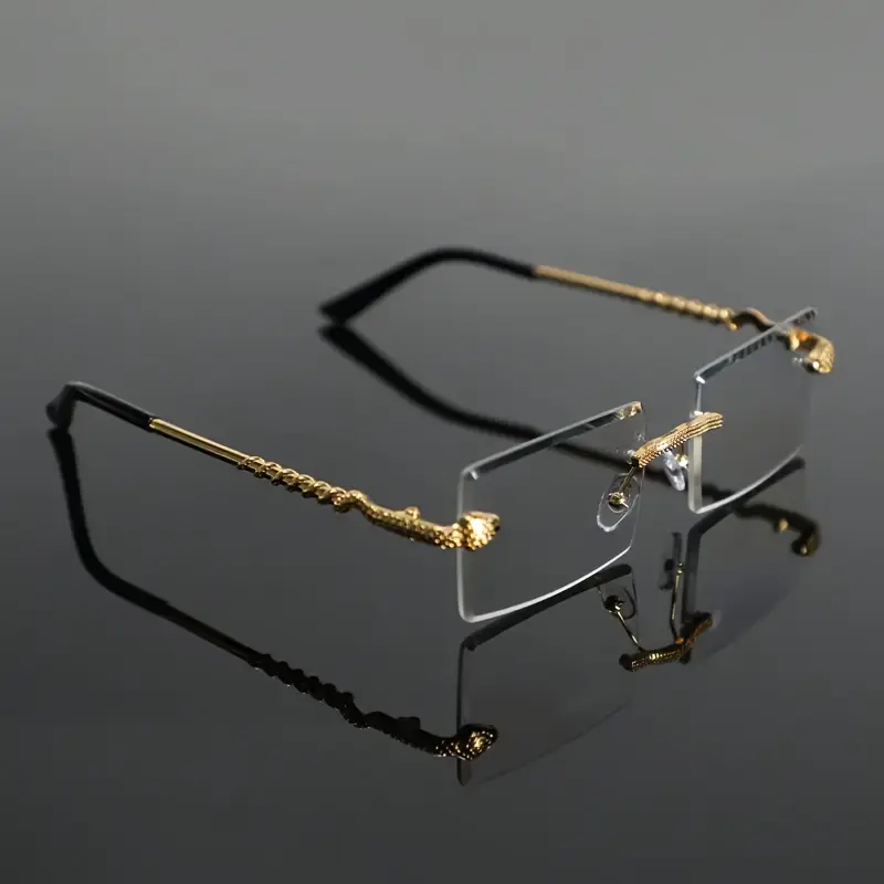 Men's Eyewear, Gold-Tone Geometric Metal Frames, Luxurious Accessory with Non-Prescription Lenses, Men's Accessory, Modern, Daily, Rectangle