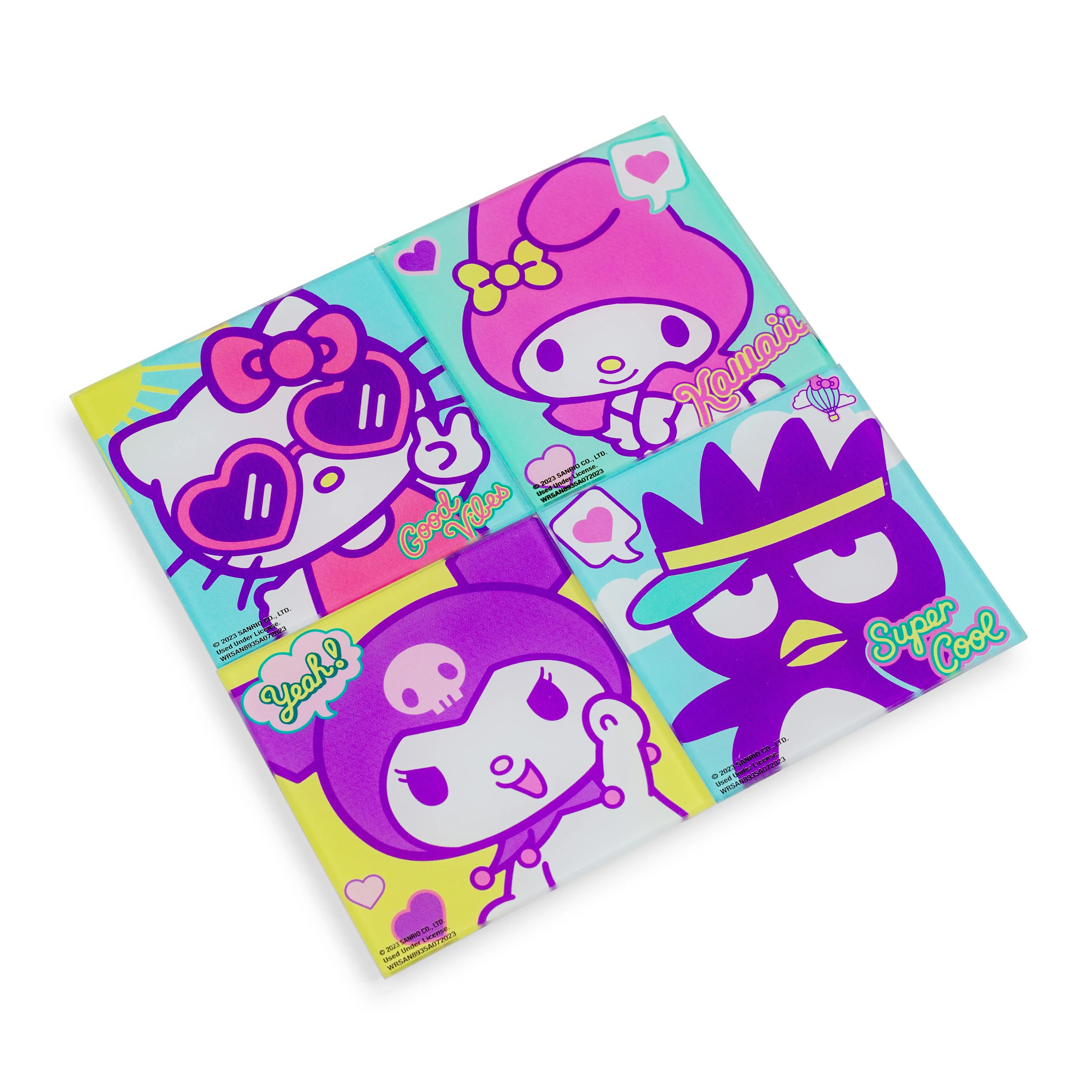 Sanrio Hello Kitty and Friends Cartoon Characters Kitchenware Square Glass Coasters, Set of 4 Tableware Accessories