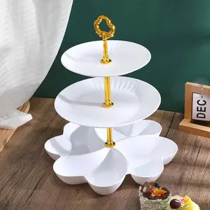 3-tier Serving Stand with Handle, Petal Shaped Multi-compartment Design Cake Display Stand, Cake Display Stand for Party Dessert, Snack, Ornaments, Cupcake Stand