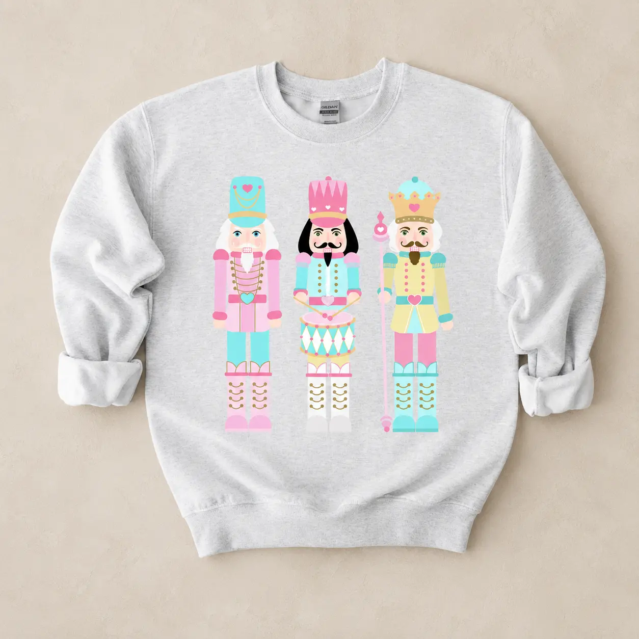 Pastel Pink Nutcracker Graphic Sweatshirt, Cute Christmas Nutcracker Soldier Drummer Shirt, Pinkmas Holiday Crewneck, Merry Christmas Gift Apparel