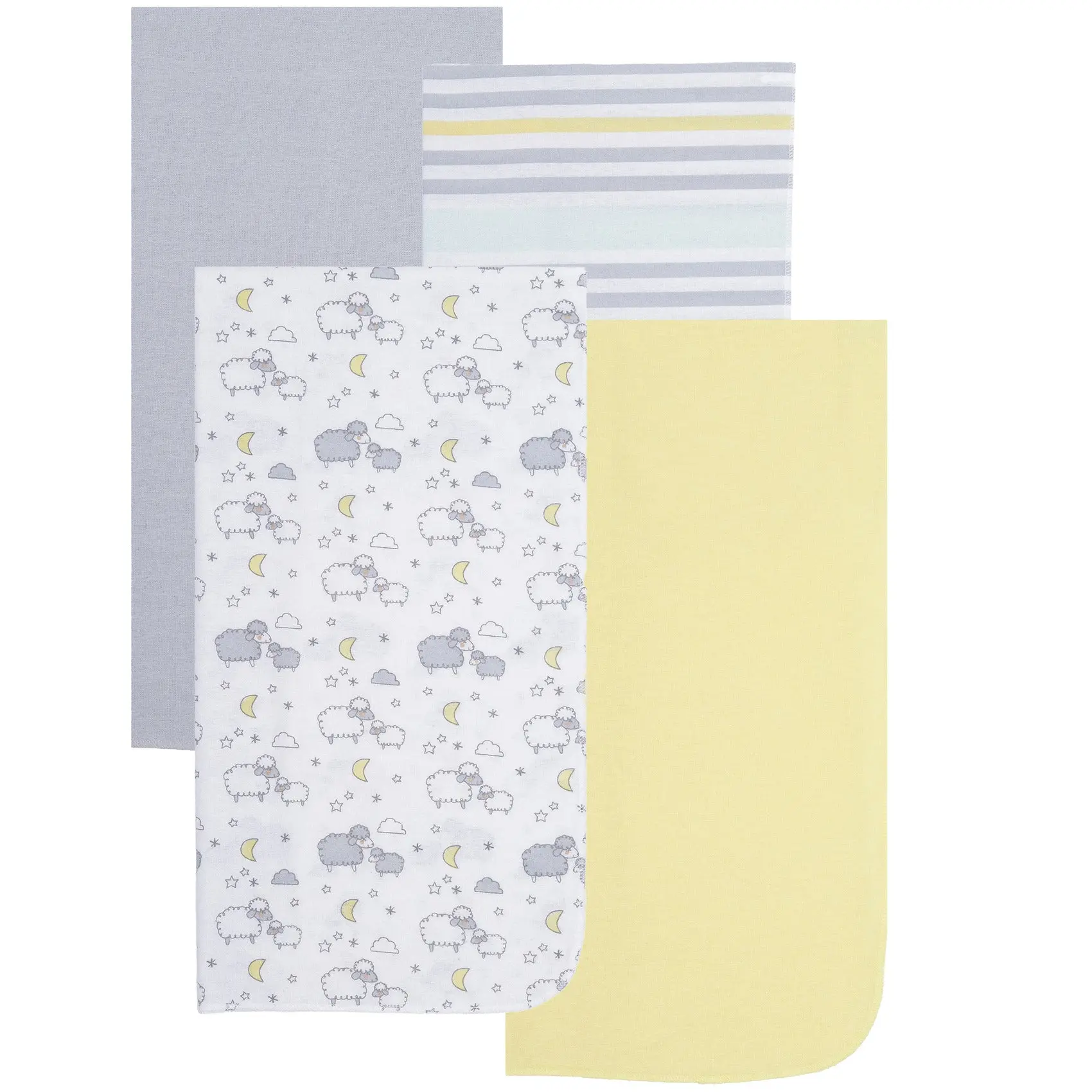Everyday Kids 4 Pack Flannel Receiving Baby Blanket Set – Soft 100% Cotton Baby Essentials- Sheeps/Stripes