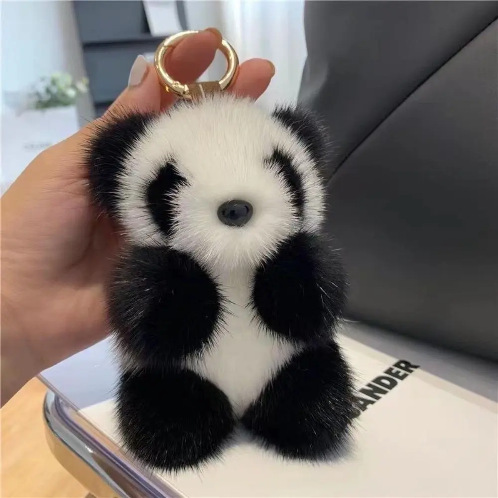 Stylish Panda Figure Keychain - Cartoon Plush with Double Rings, LED-Glowing Pumpkin Skull Rings, Soft Bag Charm & Party Accessory, Mini Purse Stuffer Gift for All Ages (Sunglasses Party Use), Stylish Keychain, Bag Charms