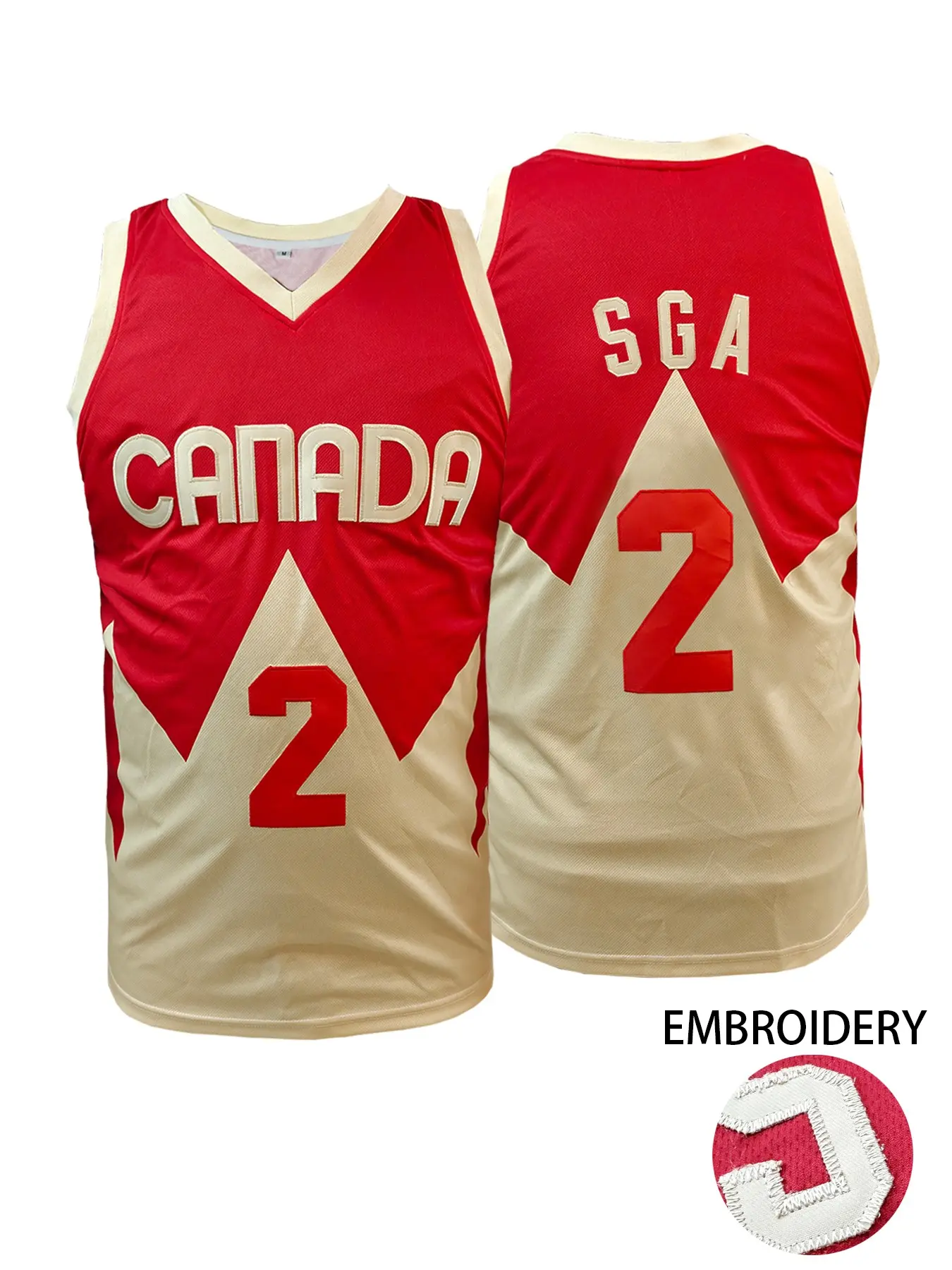Men's Canada #2 Embroidered Basketball Jersey, Stitched Name & Number Retro Sleeveless Basketball Shirt, Breathable Sportswear, Sports Tops for Men Women Youth, S-3XL