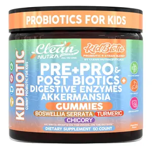 Clean Nutra Kids Probiotic Prebiotic Gummies Pre + Pro + Postbiotic Support, Digestive Enzymes & Turmeric for Kids - KidBiotic