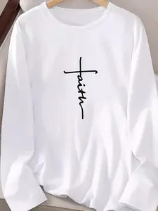 Stay comfy & stylish in this plus-size loose-fit top! Trendy letter print, long sleeves & crewneck. Perfect for everyday wear! #PlusSizeStyle #CasualFashion #ComfortAndStyle