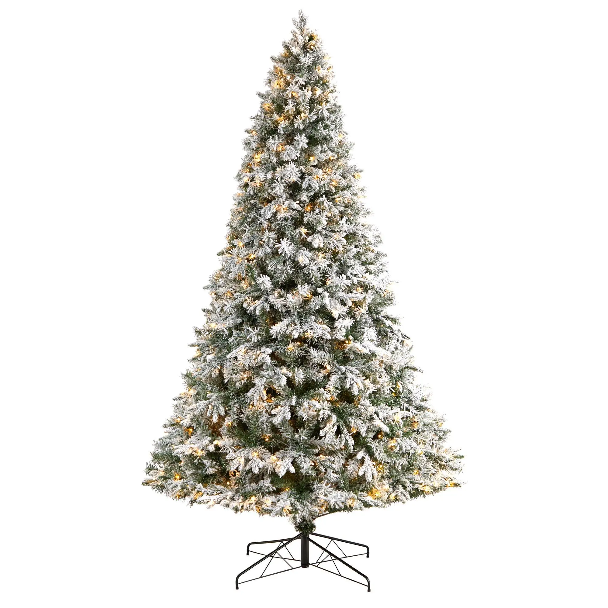 9' Flocked Vermont Mixed Pine Christmas Tree - Home Festive Decoration with Metal Frame, 650 LED Lights, 1960 Bendable Branches, Ornament Compatibility
