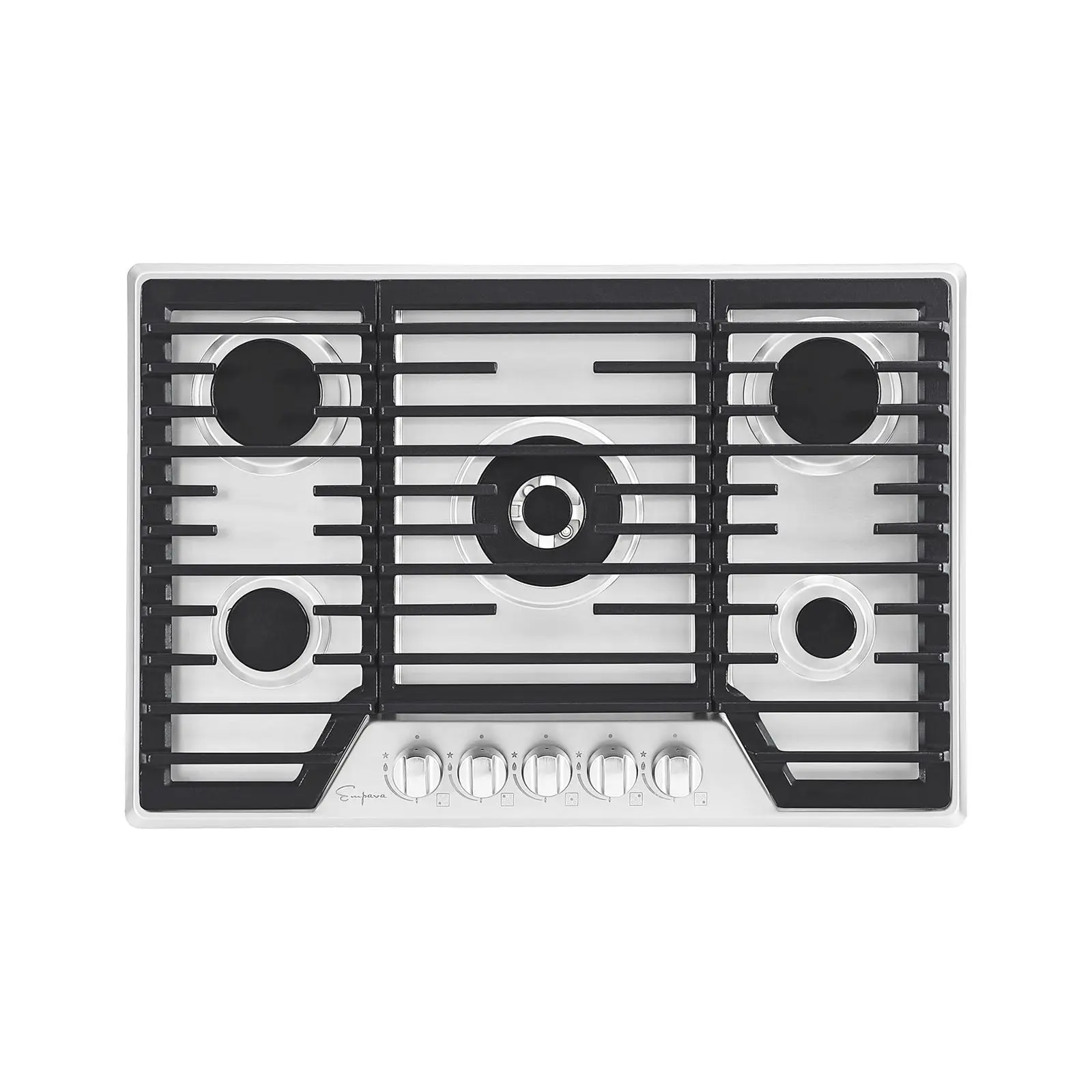 Empava 30-in Built-in Gas Cooktop with 5 Burners, Cast Iron Pan Support, 120V / 60Hz, ABS+Chrome Brushed Knobs, 29.9" L x 20" W x 3.9" H for Household, Commercial Use, Re-Ignition System, 2 Years