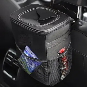 Car Trash Can with Lid 2 Gallons - 100% Leak-Proof & High Quality Organizer, Storage Pockets for Car/SUV/Truck, Multipurpose Garbage Bin, Black