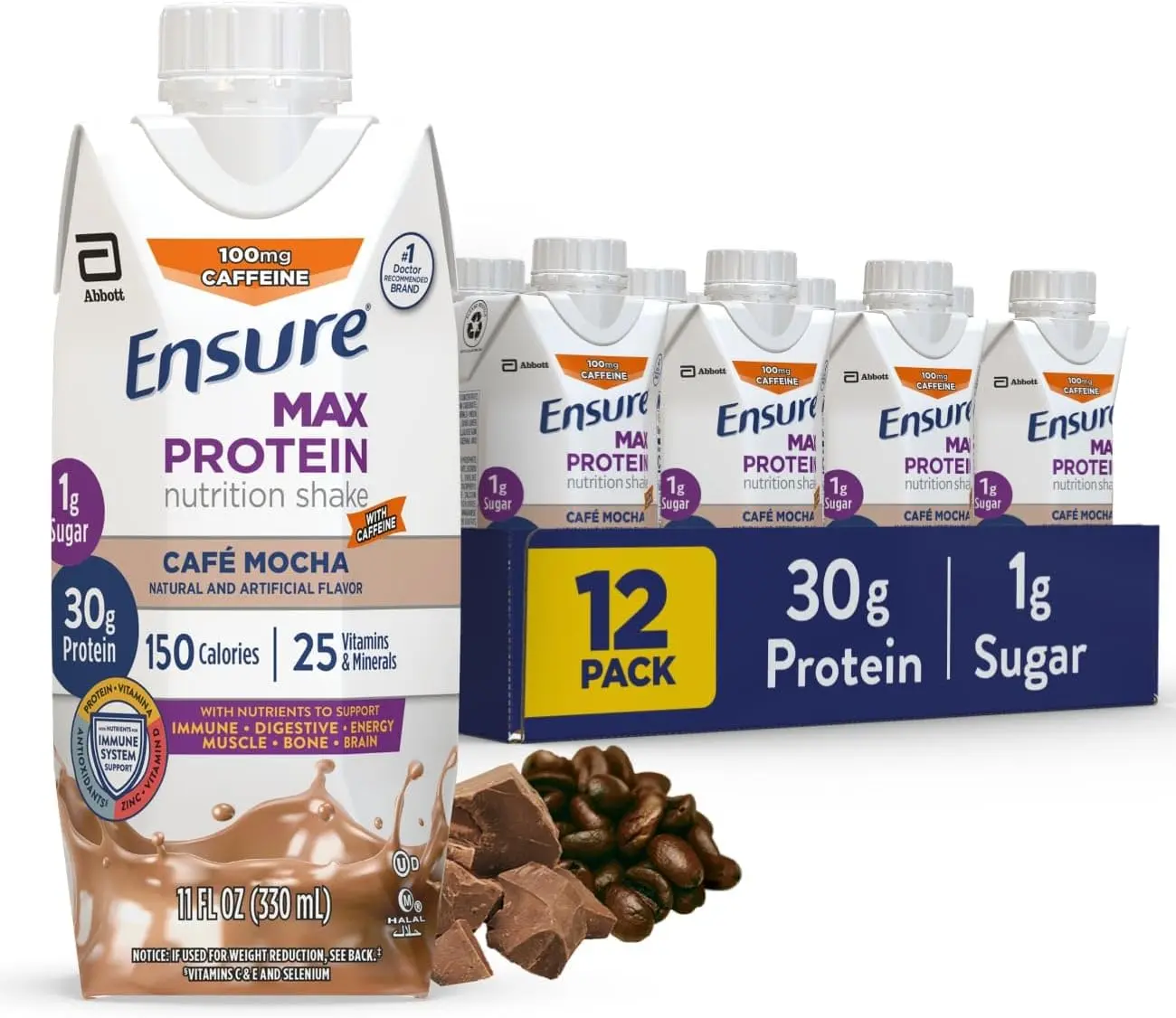 Ensure Max Protein Shake | Meal Supplement Shake | Ready to Drink | 30g Protein for Muscle Building | 1g Sugar, 4g Fiber | 11 fl oz - 12 Pack