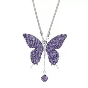 Polymer Clay Inlaid Crystal Tassel Butterfly Car Rearview Mirror Pendant, Car Decoration for Women