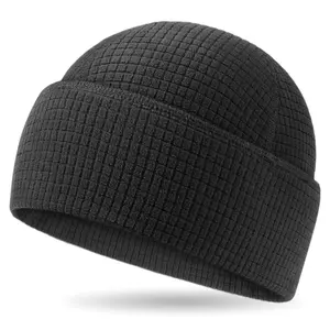 OUTDOOR SHAPING Tactical Beanie for Men & Women – Grid Fleece Cuffed Watch Cap, Warm Lightweight Breathable Skull Cap, Sweat-Wicking Winter Hat for Outdoor, Running, Cycling, Helmet Liner