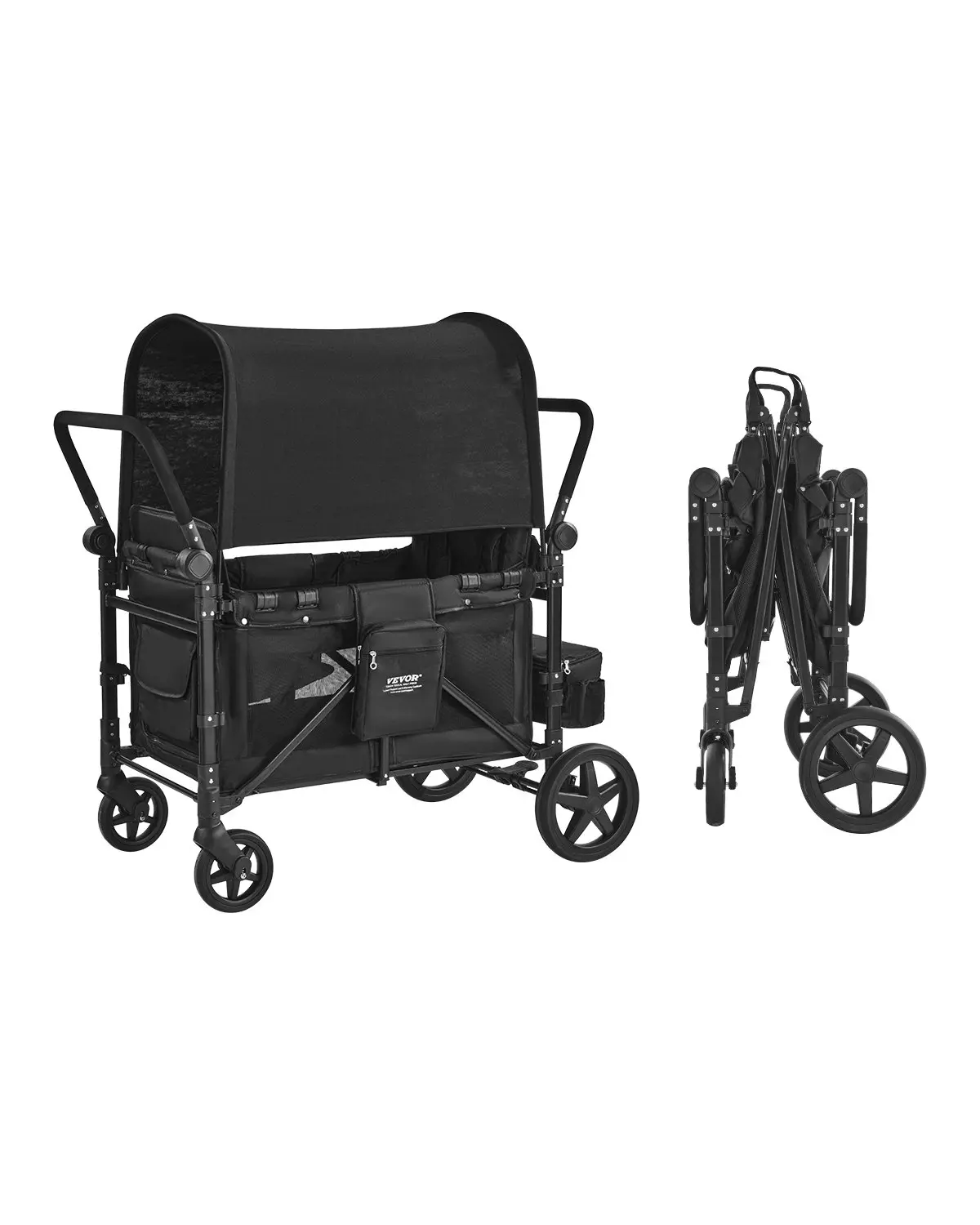 【fathersdaygift】VEVOR Wagon Stroller for 4 Kids Push Pull Quad Collapsible Stroller 330LBS Loading
