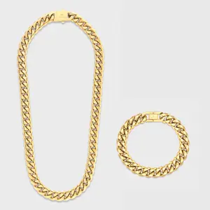 Cuban Link Chain + Bracelet 14K Gold Plated - 12mm Cuban Link Chain + Bracelet 14K Gold Plated - 12mm