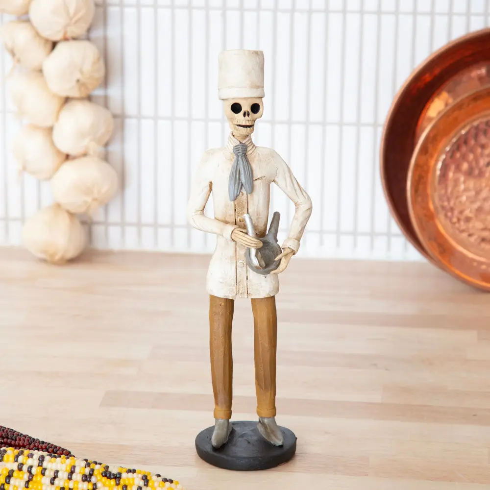 Day of the Dead Hand-Painted Skeleton Worker Clay Sculpture - 10" Height Decorative Home Ornament, Tabletop Statue for Home Supplies
