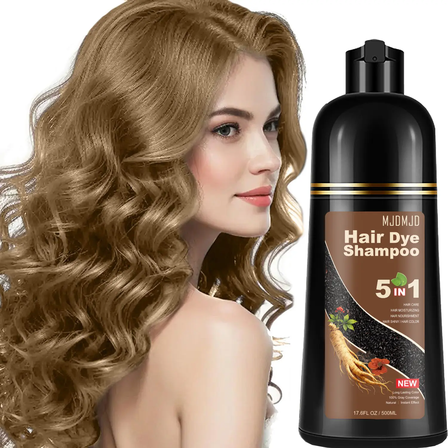 Natural Blonde Brown Hair Dye Shampoo – 5-in-1 Herbal Formula for Men & Women, Long-Lasting Color in 10-15 Mins, Instant Color Shampoo Hair Shampoo Champu Con Tinte Para Canas, Paraben-Free & Hypoallergenic 16.9 Fl Oz Haircare