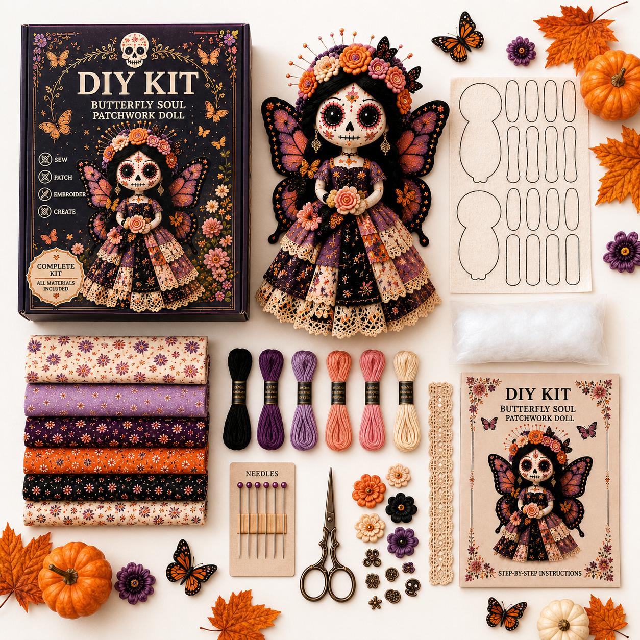 Halloween DIY Sewing Craft Kit, Patchwork Hand Sewing Art Set, Complete Craft Materials, Creative Halloween Home Decor Supplies, Relaxing Handicraft Project for Adults