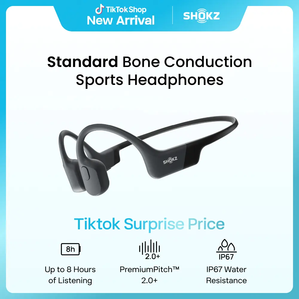 SHOKZ OpenRun Open-Ear Bluetooth Bone Conduction Sport Headphones - Electronic Audio Device, Waterproof Wireless Headphones with Built-in Mic for Workouts, Running, Sweat Resistance