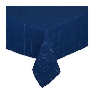 Design Imports 52" x 52" Blue Metallic Windowpa ne Tablecloth