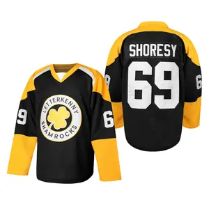 Shoresy Letterkenny Hockey Jersey #69 Clover Design Vintage Stripe V Neck Long Sleeve Uniform Pullover for Men Ice Hockey Fans Summer Wear