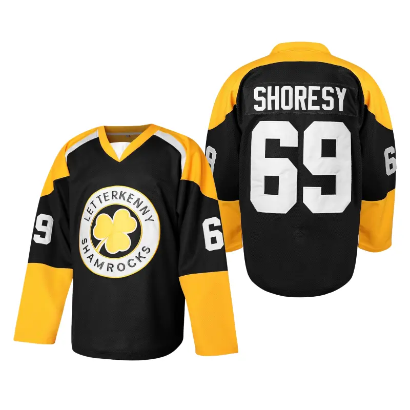 Shoresy Letterkenny Hockey Jersey #69 Clover Design Vintage Stripe V Neck Long Sleeve Uniform Pullover for Men Ice Hockey Fans Summer Wear