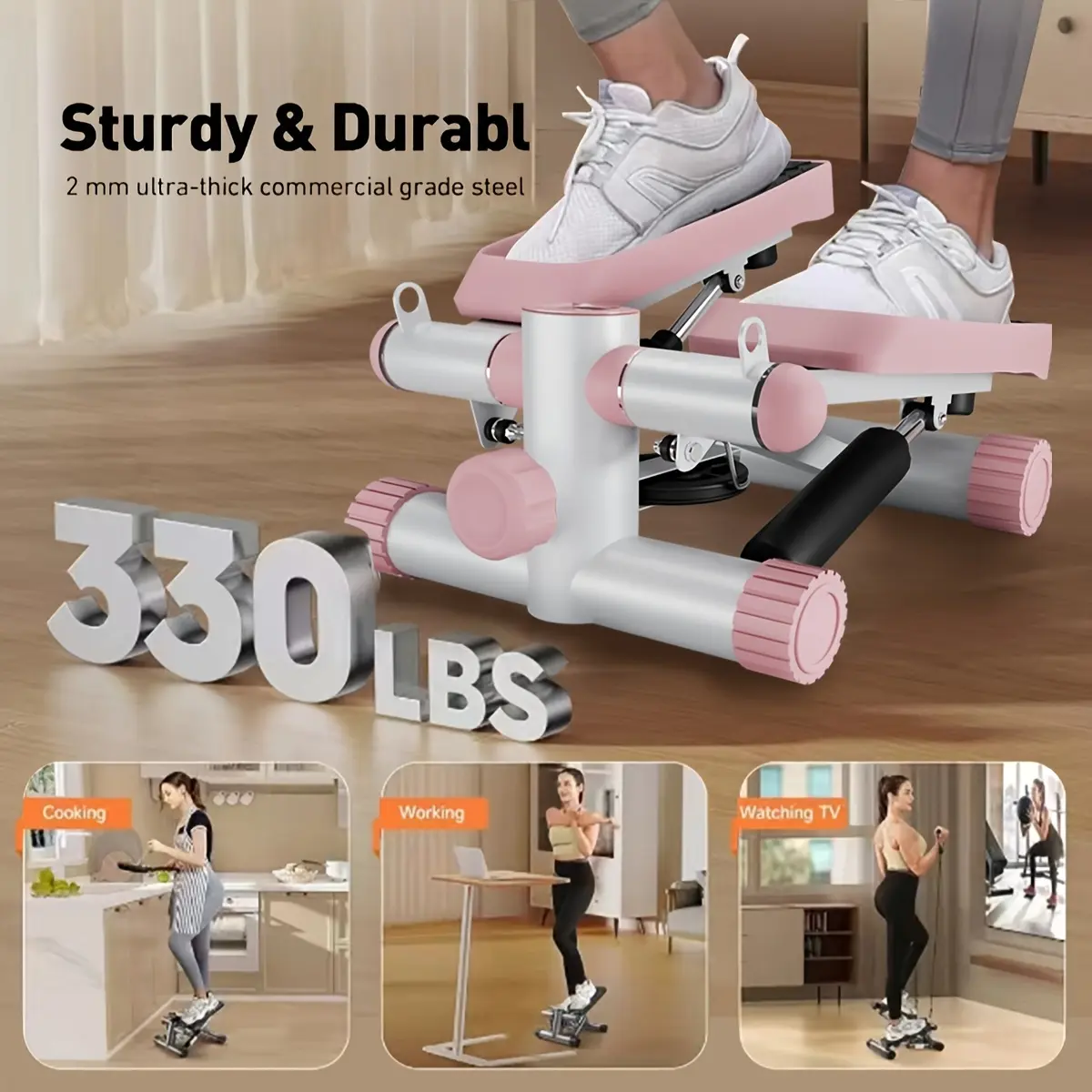 Treadmills for Motion, Resistance Band Stairs with Treadmills, Mini Treadmill Treadmills with 330 Lbs Load Capacity, Hydraulic Fitness Stepper Treadmills with LCD Display, No Assembly Required