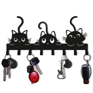 Cute Cartoon Cat Design Key Holder, 1 Count Wall Mounted Key Holder, Multifunctional Home Organizer for Living Room Bedroom, Wall Hook