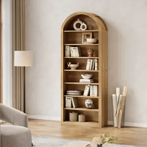 Tribesigns  8-Tier Bookcase, 78.7" Tall Bookshelf with Arched Top, Large Freestanding Wooden Open Bookcase Bookshelf, Modern Display Book Shelf for Living Room, Bedroom, Office, Library, Vintage Brown