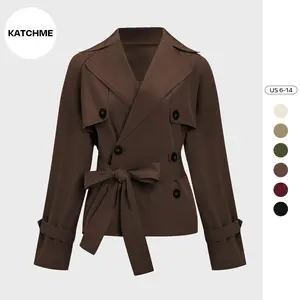 Chic Cropped Trench Coat with Waist Tie