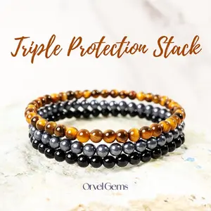 Protect Your Energy Healing Crystal Bracelet Stack | 4mm Protection Stone Beads | Unisex Jewelry for Men & Women Stackable