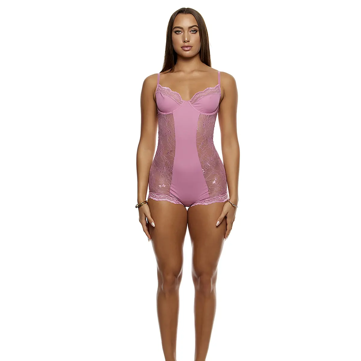 Forplay Self Care Ribbed Lace Romper - Mauve