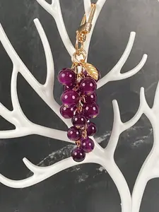 Grape Cluster Bag Charm Pendants, Trendy Bag Charms, Bead & Leaf Bag Chain Charms, Natural Bag Decoration Keychain, Bag Pendant for Backpack Purse, Purse Accessories, Backpack Charm, Available in Green/Purple
