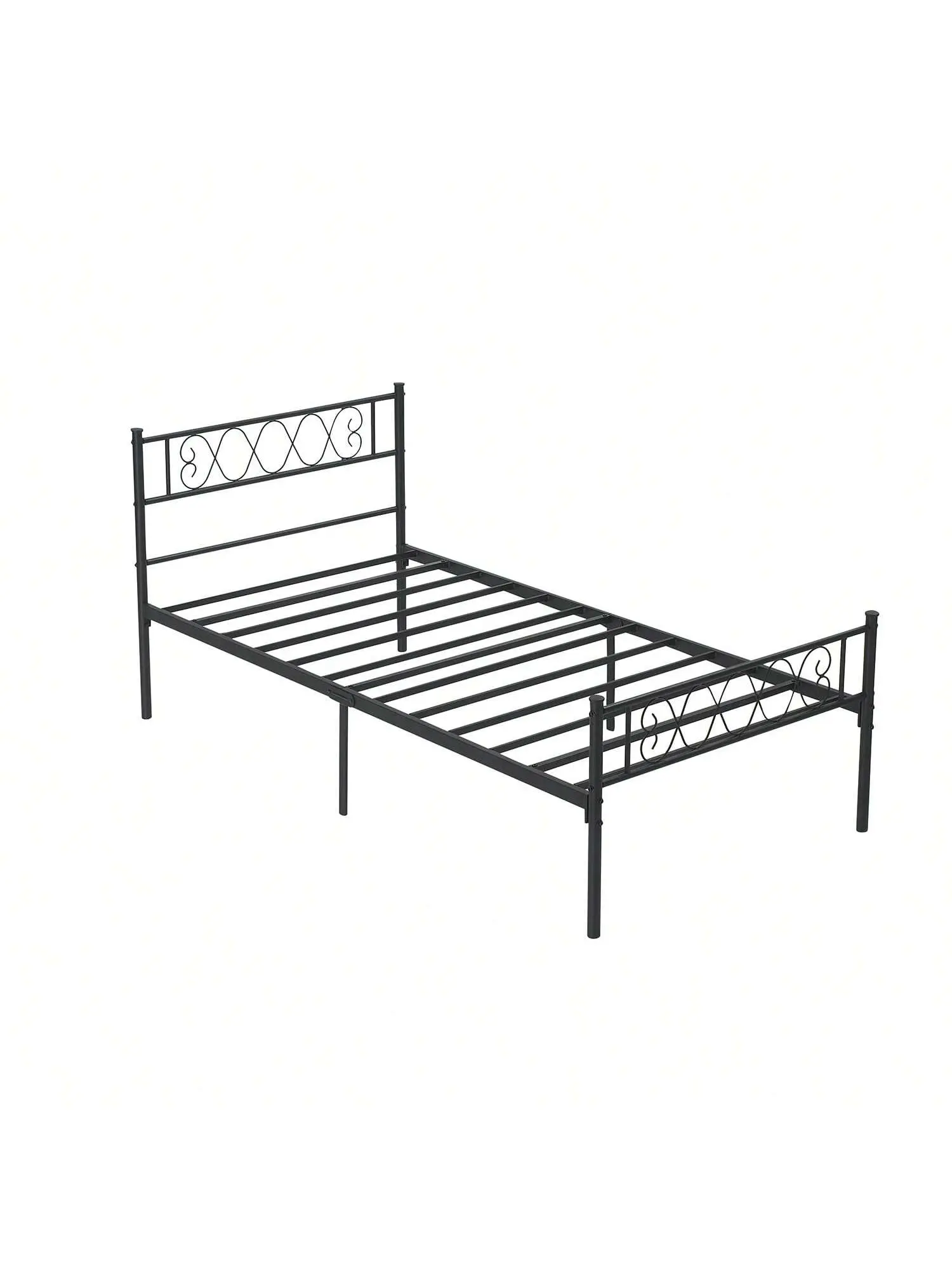 【Christmas Gift】Black single bed Twin Bed Frame With Headborad & Footboard, Twin Size Sturdy Metal Platform Bed Frame With Iron-Art Sweet Heart, No Box Spring Needed, Under Bed Storage (Black, Twin)