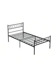 Black single bed Twin Bed Frame With Headborad & Footboard, Twin Size Sturdy Metal Platform Bed Frame With Iron-Art Sweet Heart, No Box Spring Needed, Under Bed Storage (Black, Twin)