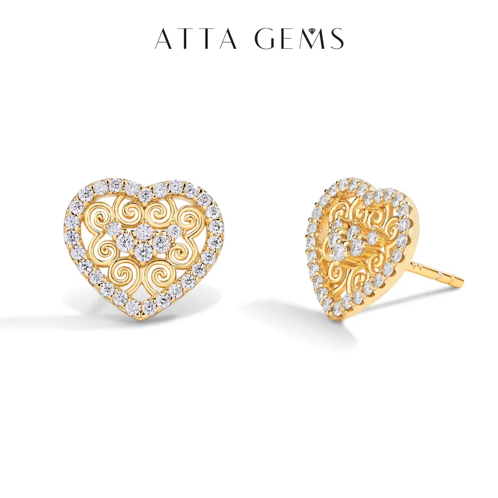 Women's Brilliant Heart-Shaped Synthetic Moissanite Stud Earrings, 1.2-1.5mm D VVS1 Special Style Fine Jewelry, Adult Female Wedding Gift E021, Brilliant Stud Earrings