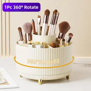 360° Rotate Makeup Brush Holder Organizer, Makeup Organizers Countertop, Makeup organization and Skincare Storage for Vanity, Desktop, Bathroom, Beauty Organizer, Cosmetics Organizer Storage(creamy white)