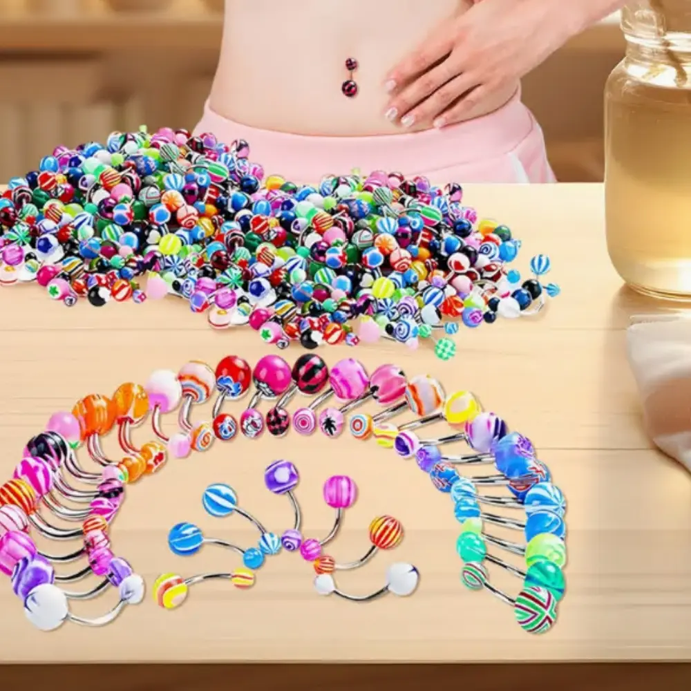200 Pieces Bulk Colored Body Jewelry Accessory Set, Mixed Color Navel Piercings Belly Button Rings for Tongue, Meeting Daily Wearing Needs