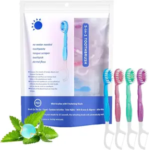 26/52/78 Ct 5-in-1 Ready-to-Go Disposable Mini Travel Toothbrushes - Butter on Gums Softex Bristles, Pre-Pasted Toothbrush & Toothpick - No Rinsing Needed Oral