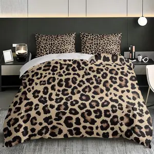 3pc Sexy Leopard Print Bedding Set for Valentine's Day, including 1 duvet cover and 2 pillowcases. A perfect gift for a friend, suitable for single and double beds, multiple sizes available, ideal for bedrooms, dormitories, and apartments, Bed Sets