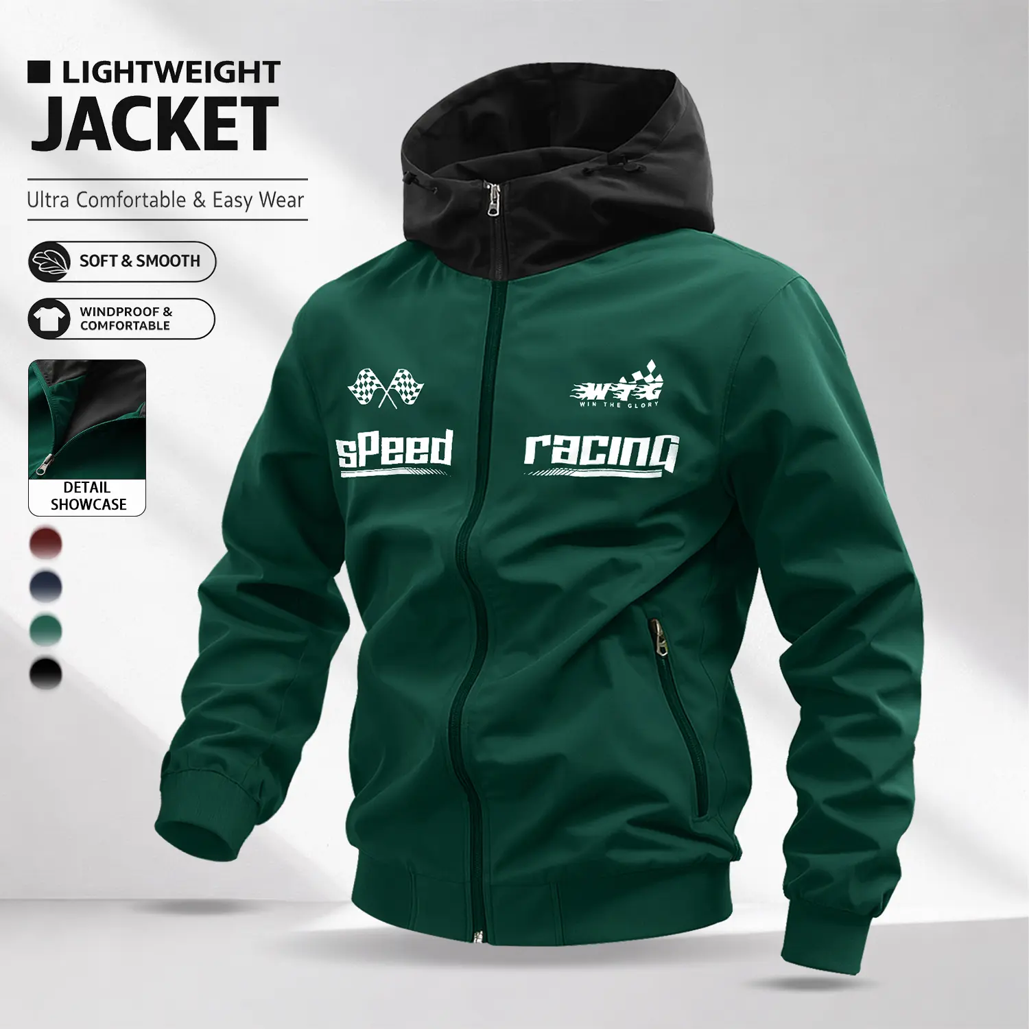 Men’s letter print casual jacket made from lightweight, windproof fabric featuring a color-block design, hood, and long sleeve zipper design. Streetwear functional style suitable for everyday wear, going out, and commuting.