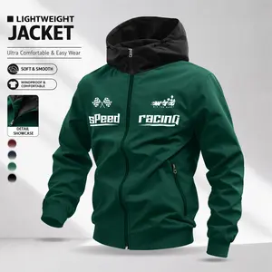 Men’s letter print casual jacket made from lightweight, windproof fabric featuring a color-block design, hood, and long sleeve zipper design. Streetwear functional style suitable for everyday wear, going out, and commuting.