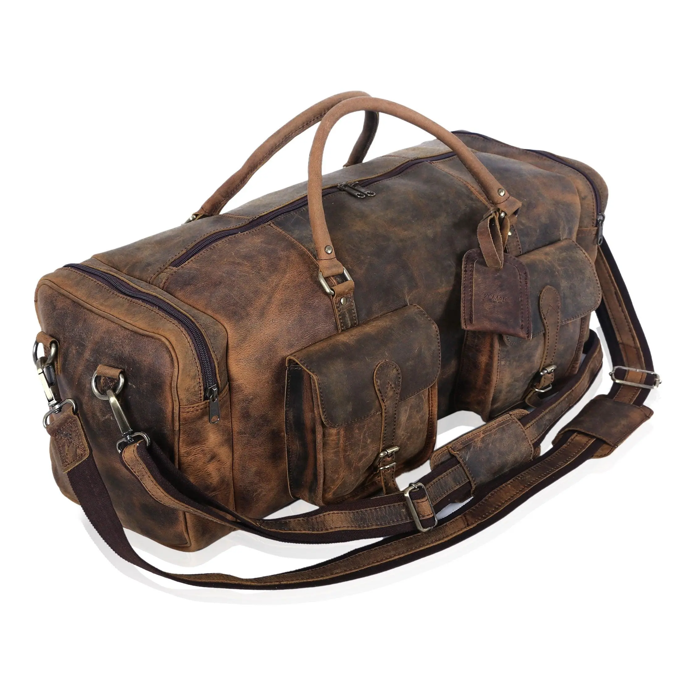 Leather Duffel Bag 28-Inch Large Travel Bag - Gym, Sports, Overnight, and Weekender Bag by Komal's Passion Leather (Buffalo Distressed Tan)